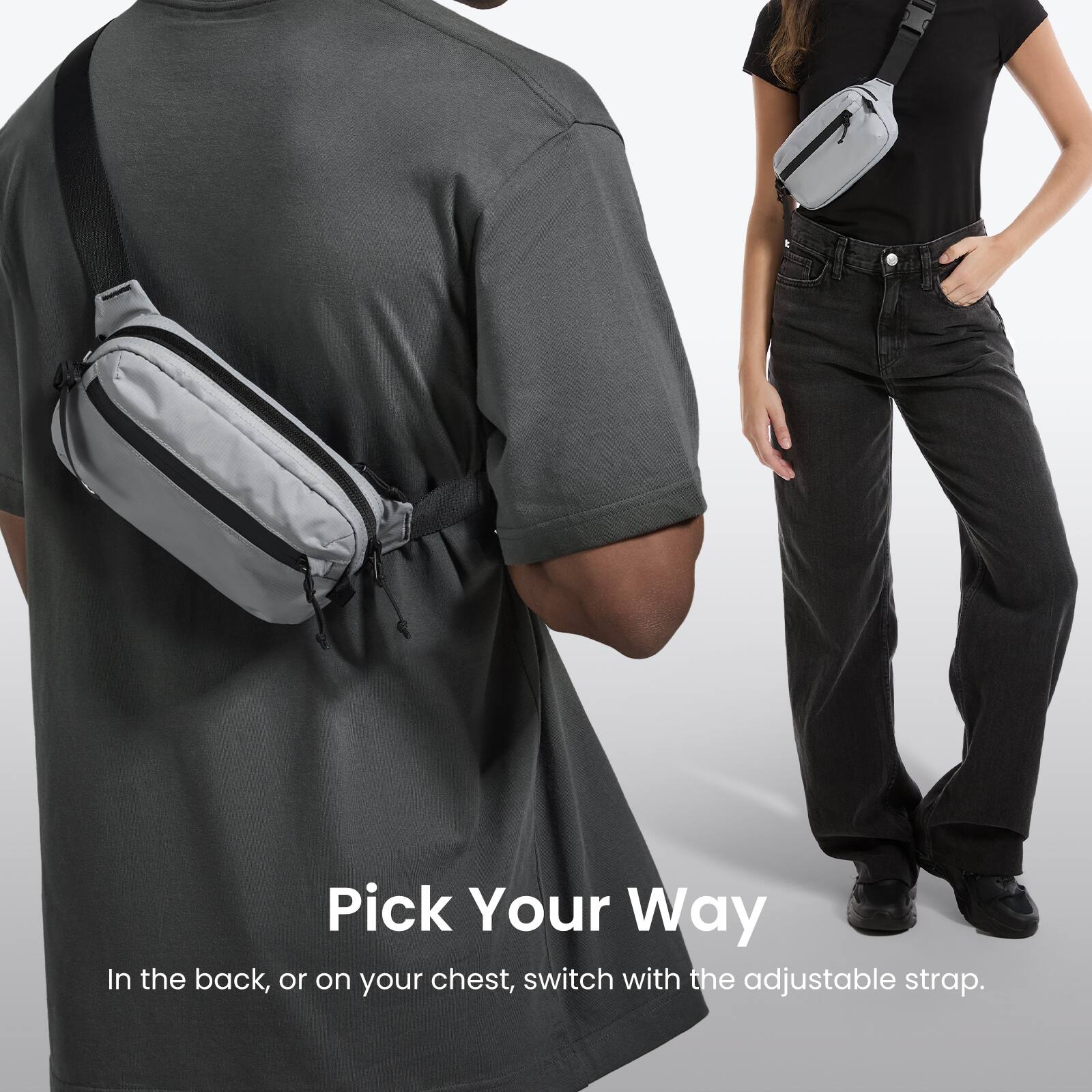 Pick Your Way: In the back or on your chest, switch with the adjustable strap.