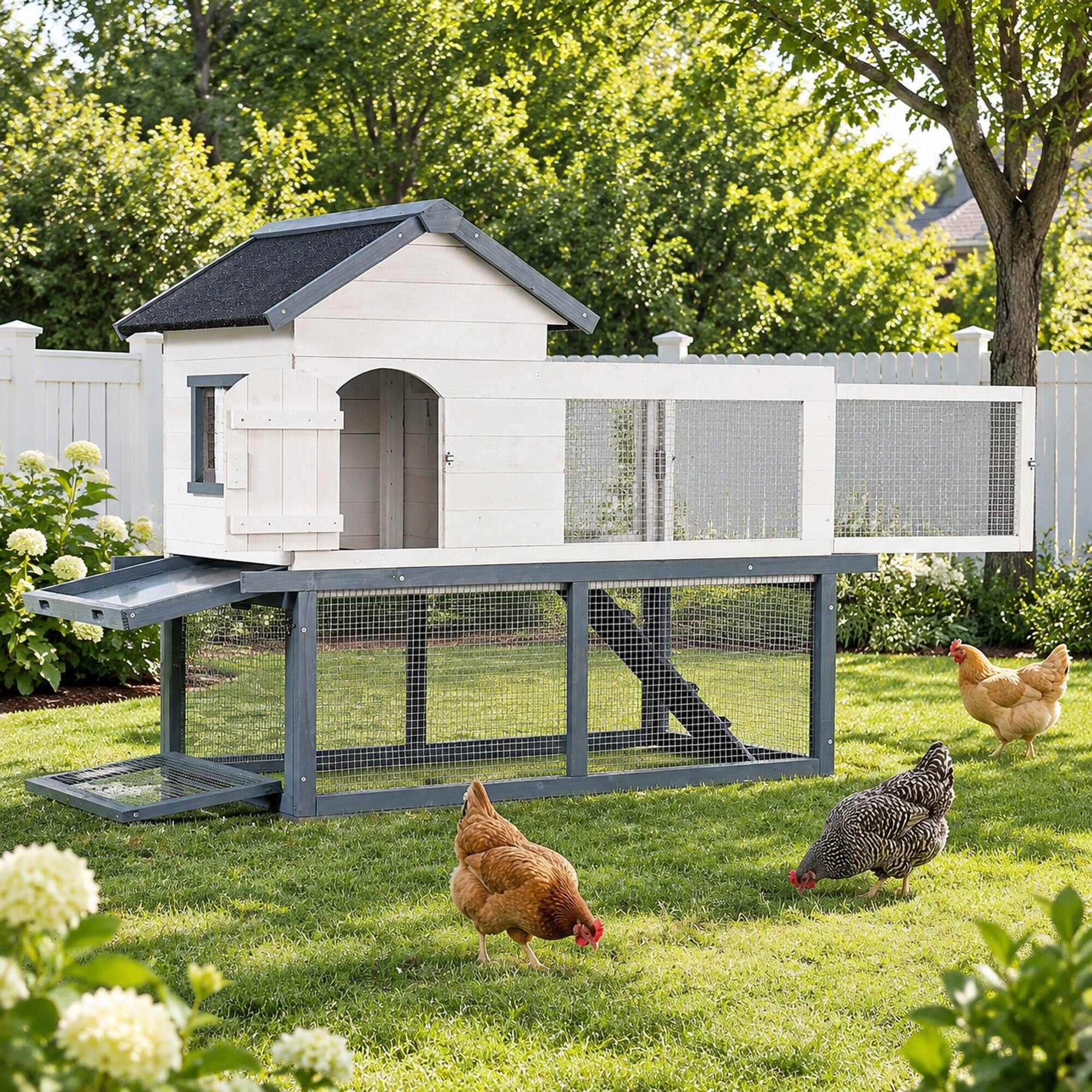 Alt View 2. RYHNUYNE - 53 in Wooden Chicken Coop and Rabbit Hutch, Double-Tier Indoor Outdoor Pet House, Asphalt Roof, Fir Wood.