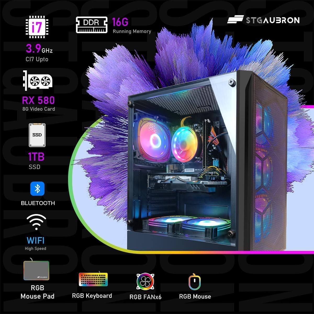 - DDR 16G Running Memory
- i7 3.9 GHz C17 Upto
- RX 580 8G Video Card
- 1TB SSD
- BLUETOOTH
- WIFI High Speed
- RGB Mouse Pad
- RGB Keyboard
- RGB FANx6
- RGB Mouse