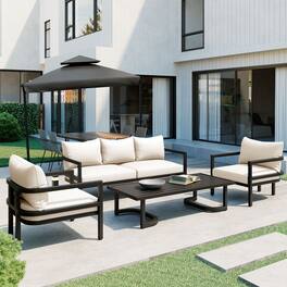 Mondawe - Outdoor Steel Sofa Set with Coffee Table,UV-Resistant Cushions - Beige