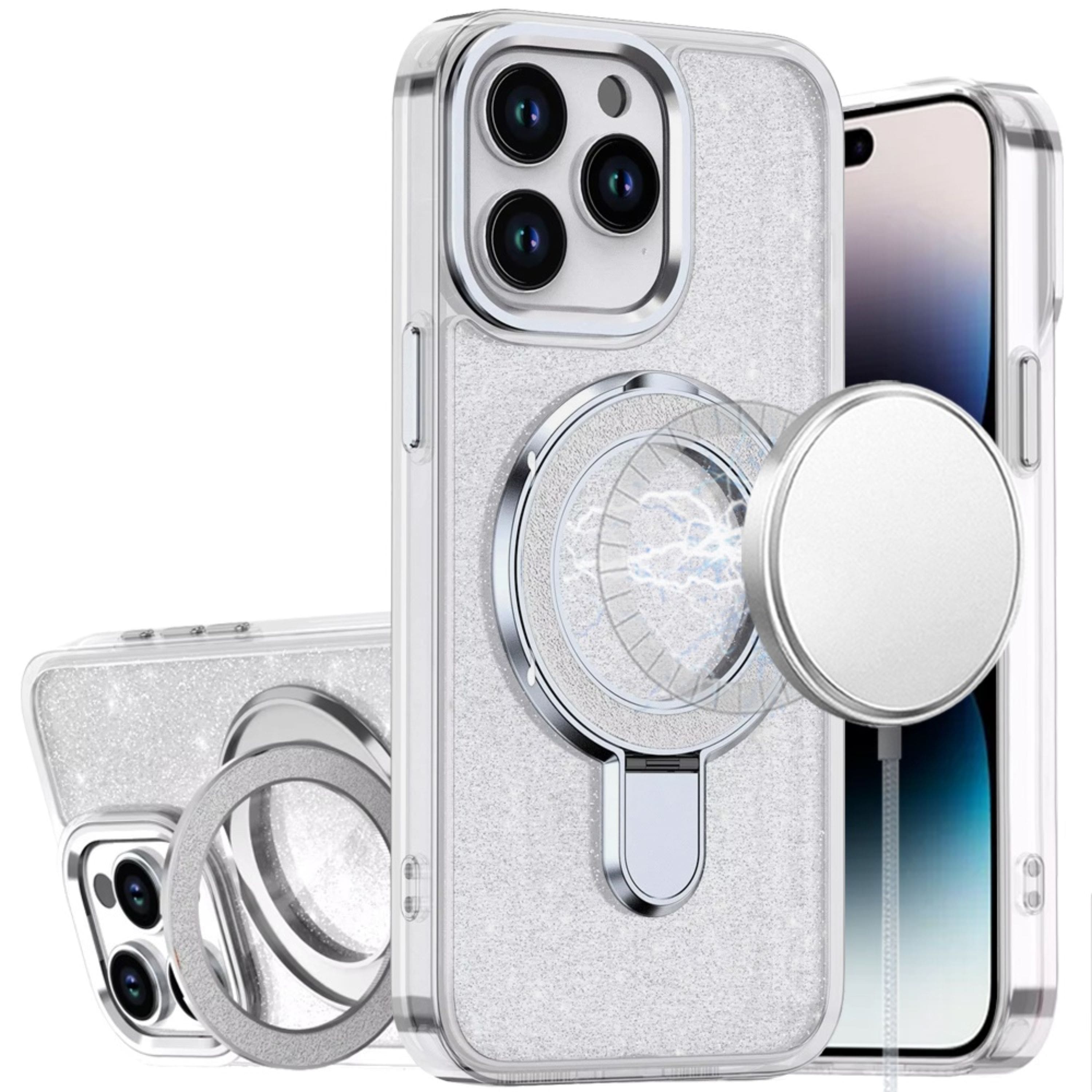 Kitcheniva - Translucent Full Glitter Magnetic Case For iPhone 14 Pro Max - Clear
