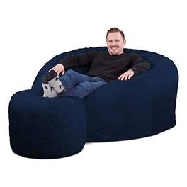 Ultimate Sack - 5ft Bean Bag Chair and Footstool, Oversized Lounger, Suede - Navy