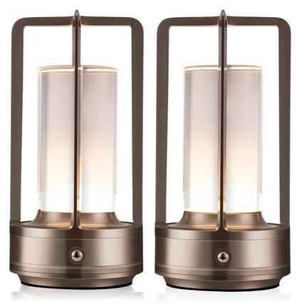 Front. Cedar Assembly - Portable Metal Table Lamp Cordless Rechargeable Led Desk 3 Color Stepless Dimming Touch For Bedroom Restaurant - 2 Set of Silver.