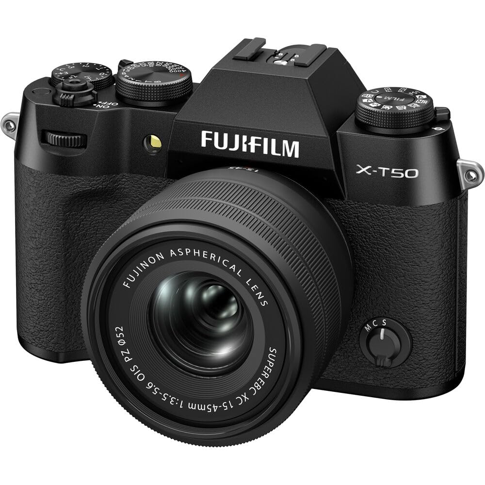 A S 00t E NO OFF- FUJIFILM SET 200 PN X-T50 FUJINON ASPHERICAL LENS 52 PZ SUPER OIS 1:3.5-5.6 EBC XC 15-45mm MCS C S M