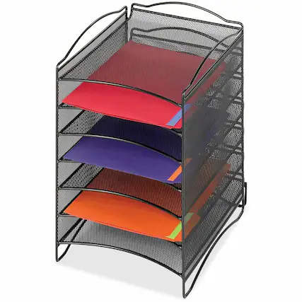 Front. Safco - Safco 6 Compartment Mesh Desktop Organizer 6 Compartment 15.25 x 10.25 x 12.75 Desktop Stackable Black Steel - Black.