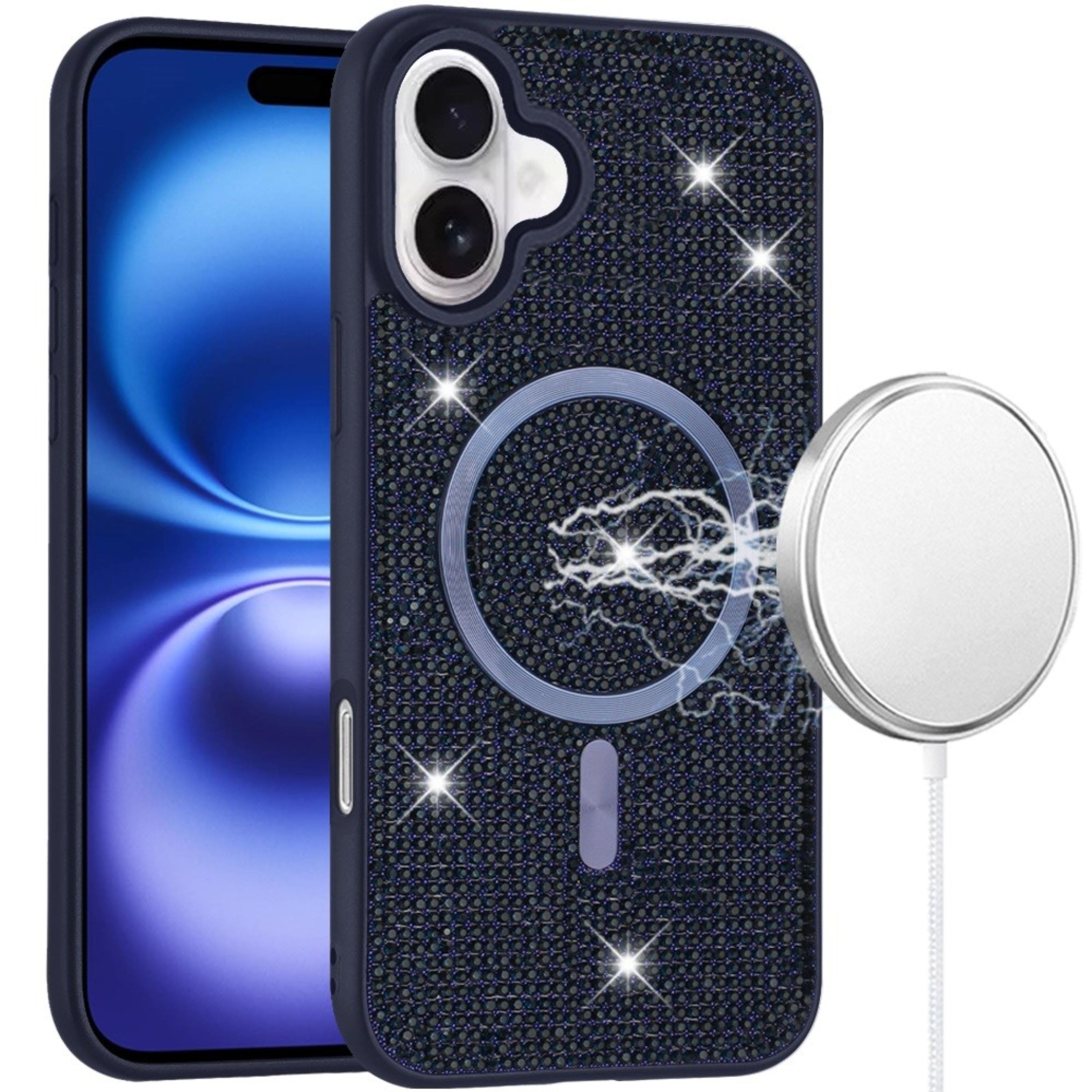 Kitcheniva - Magnetic Circle Full Bling Rhinestone Cover Plus Tempered Glass For iPhone 17 - Blue price history on PriceWatchPro