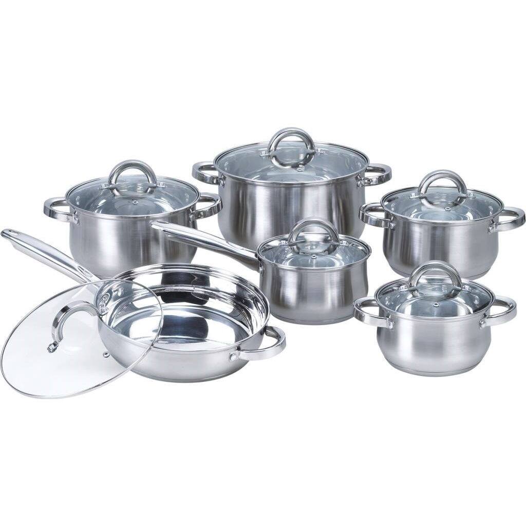 Front. SlickBlue - Stainless Steel 12 Piece Cookware Set with Frying Pan and Saucepan for Home - Silver.