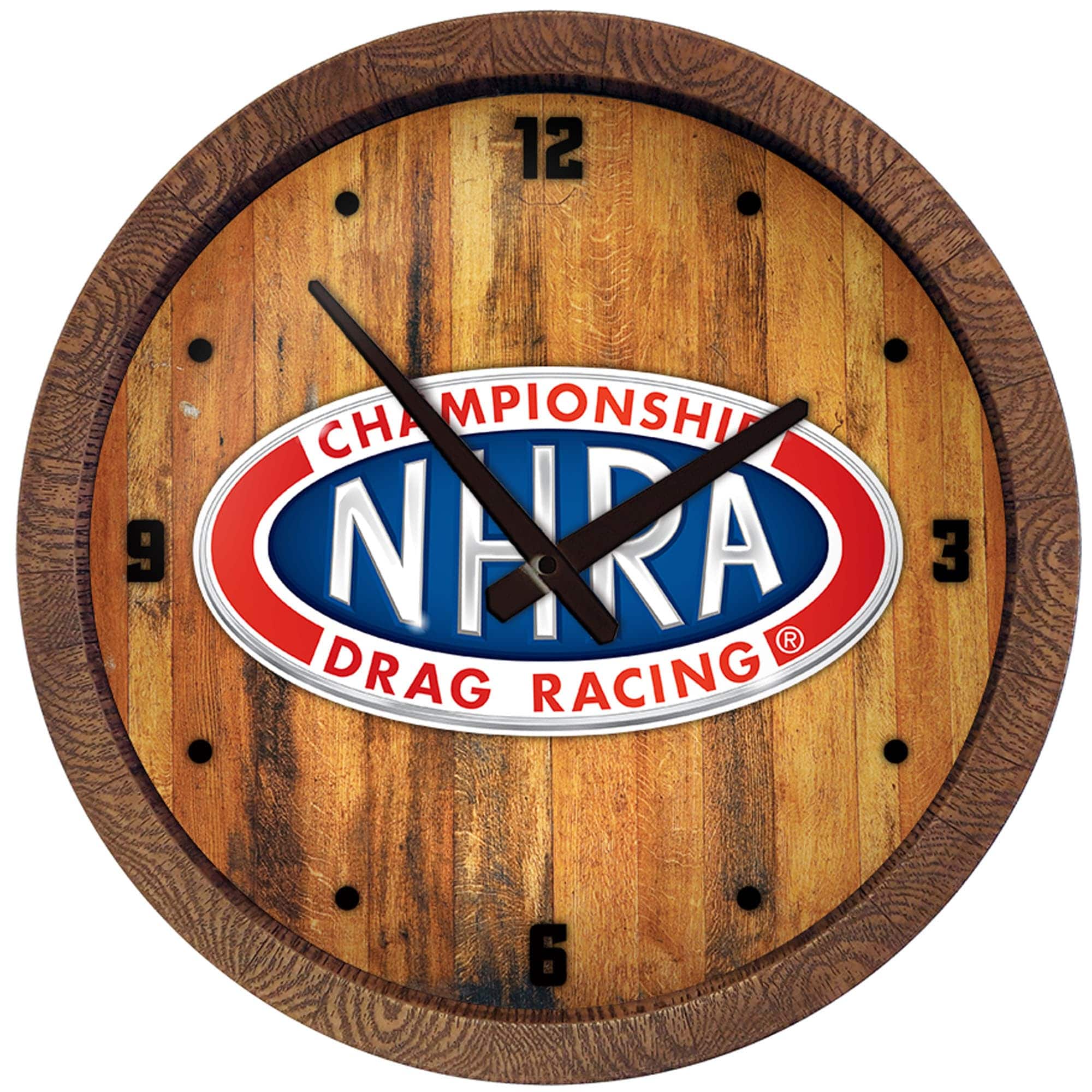 The Fan-Brand - NHRA Championship Racing 20.25" Faux Barrel Top Clock - Multicolor