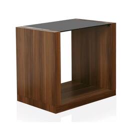 Manhattan Lane - Bere 24 Inch Side End Table, Black Glass Top, Open Bottom Shelf, Brown Wood - Brown, Black
