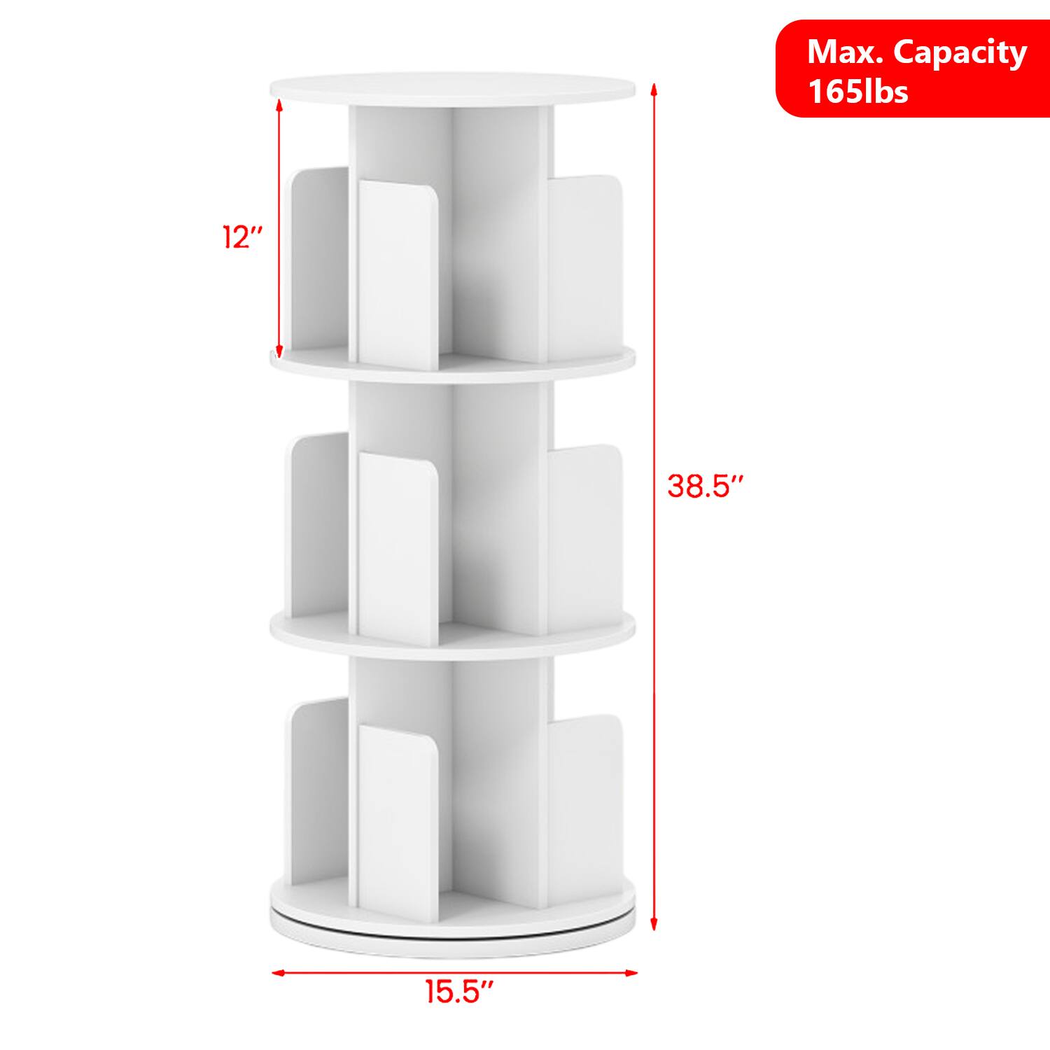 Max. Capacity 165lbs  
12"  
38.5"  
15.5"