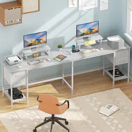 Furologee - 66” L-Shaped Computer Desk with Power Outlet - White