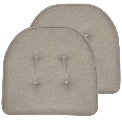 Front. Sweet Home Collection - Solid Color U Shaped Memory Foam 17" x 16" Chair Cushions, 2-Pack - Khaki.