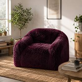 Anysun - Modern 42" Upholstered Foam Compressed Sofa Chair – Contemporary Long Pile with Shaggy Texture, Luxurious to the Touch - Red Wine