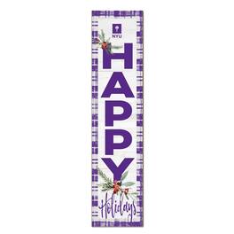 Jardine - NYU Violets 12'' x 48'' Outdoor Happy Holidays Leaner - White