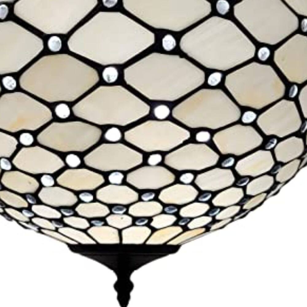 Left. Hivvago - Hivvago Black and White Tiffany Style Two Light Semi Flush Ceiling Lamp - Black, White.