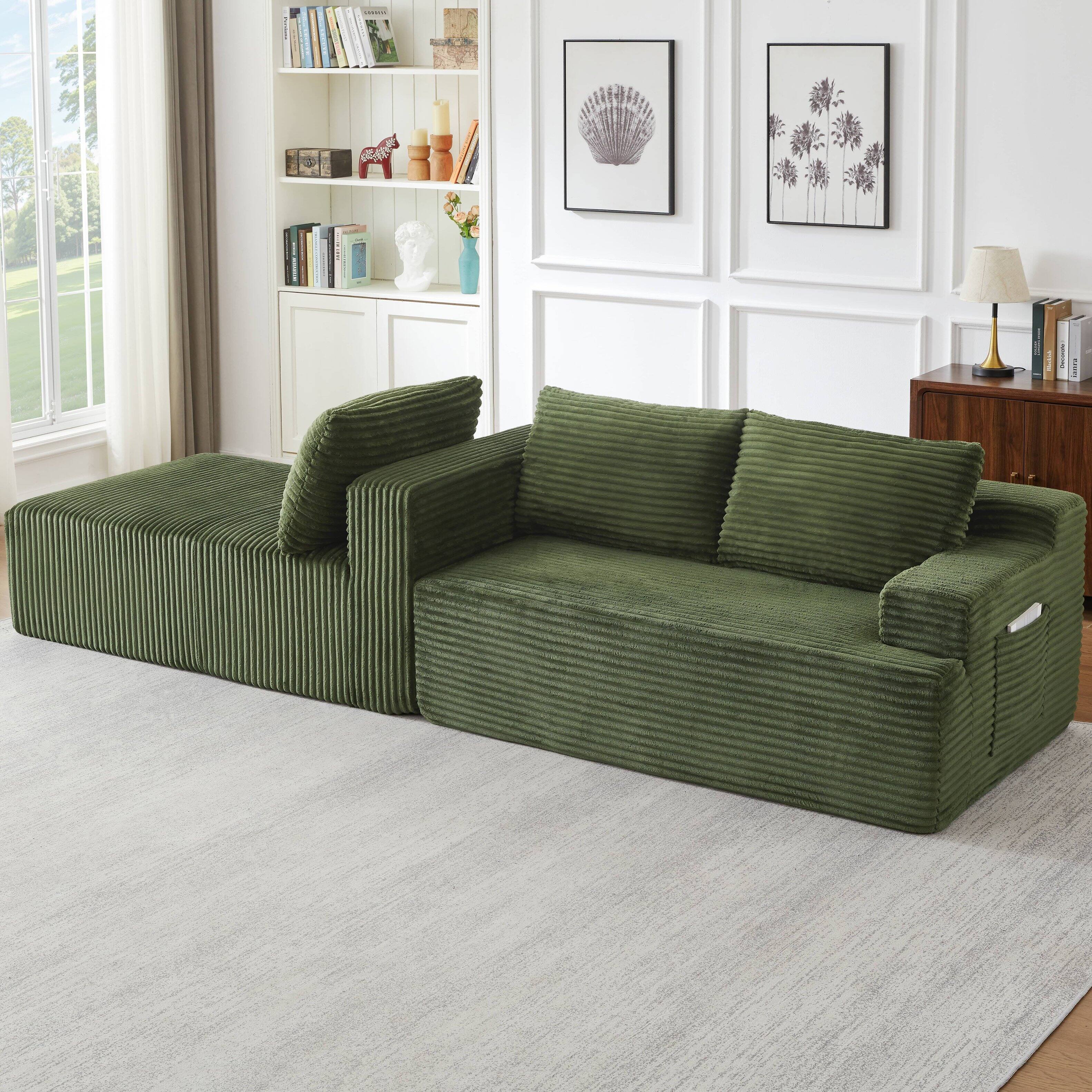 Alt View 2. Anysun - L-Shaped Modular Cloud Sectional Sofa with Deep Seat – No Assembly Required, Left Facing - Green.