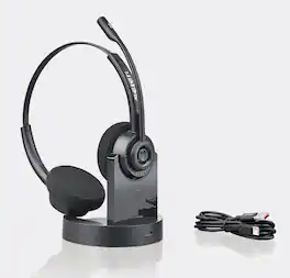 Cluzine - Wireless Business Headset for Office and Call Center, Clear Sound Over-Ear Headphones for Phone Calls - Black