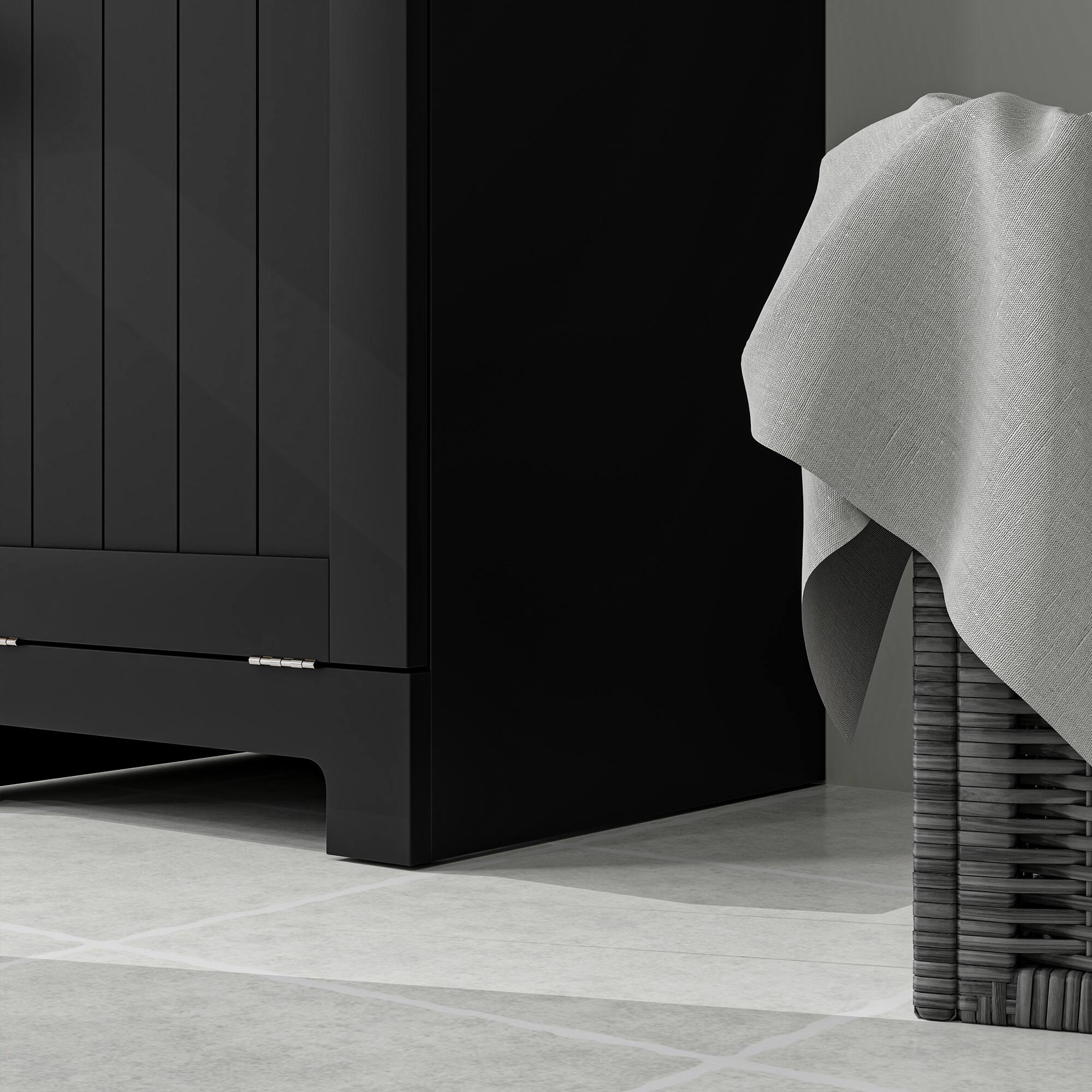 Alt View 4. Homcom - Laundry Cabinet with Removable Basket, Tilt Out Laundry Hamper with Drawer and Beadboard Door, Bathroom Hamper Cabinet - Black.