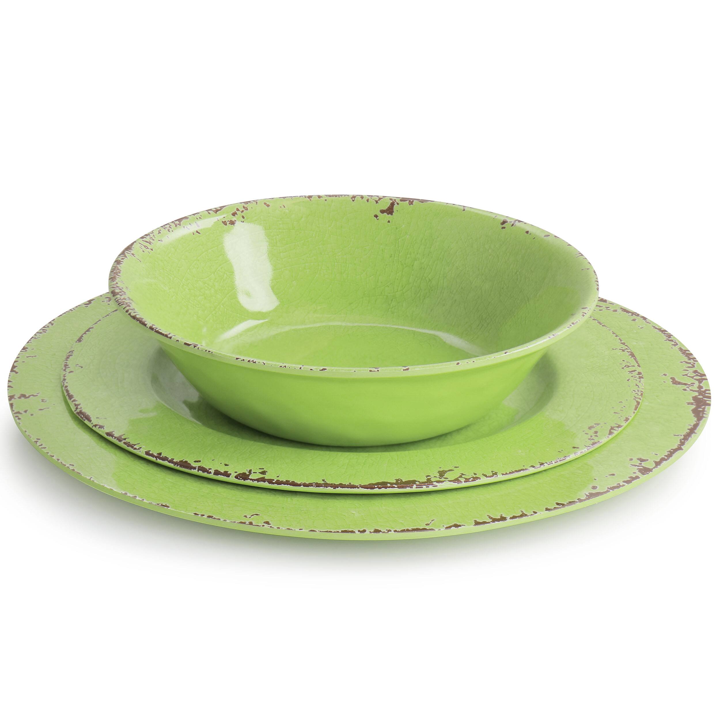 Alt View 2. Gibson - Gibson Mauna 12 Piece Melamine Dinnerware Set in Crackle Green - Light Green.