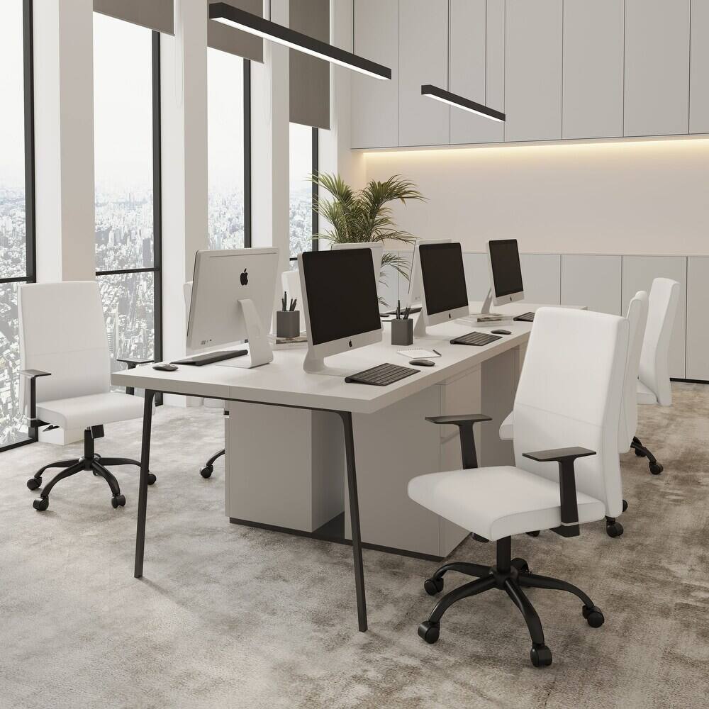 Left. LeisureMod - Evander Leather Office Chair Aluminum Frame with Adjustable Height, Swivel, Ergonomic Desk Chair - White.