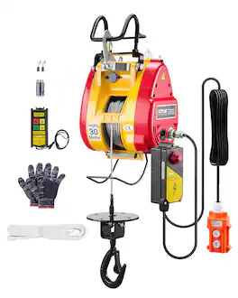VEVOR - 2-in-1 Electric Hoist Winch, 1100 lbs Capacity, 1800W Portable Power Winch, 98 ft Lifting Height, 36 ft/min with Wire - Red;Yellow