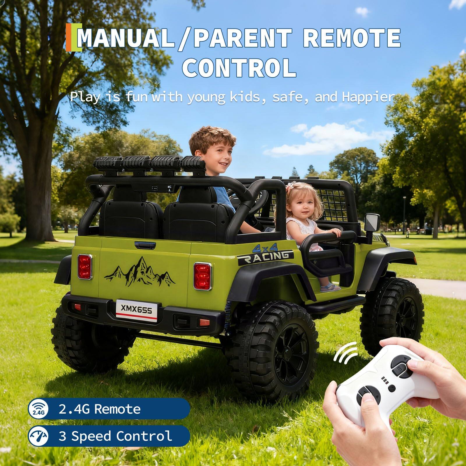 MANUAL / PARENT REMOTE CONTROL

Play is fun with young kids, safe, and Happier

2.4G Remote

3 Speed Control