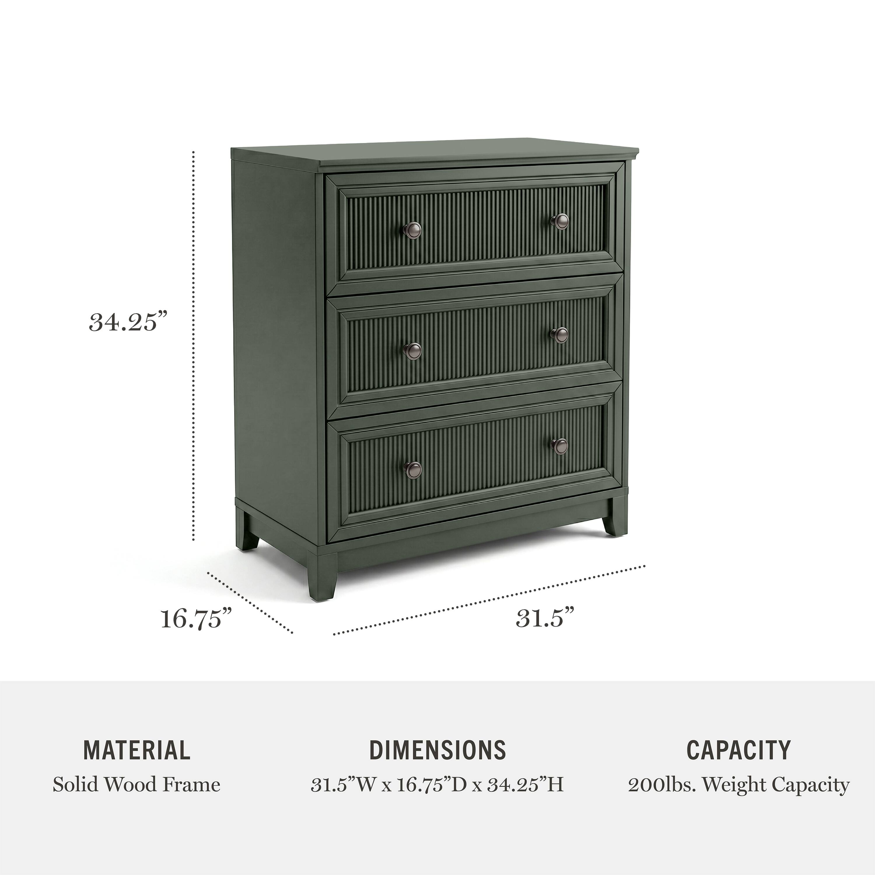 34.25" 16.75" 31.5"  
MATERIAL: Solid Wood Frame  
DIMENSIONS: 31.5"W x 16.75"D x 34.25"H  
CAPACITY: 200lbs. Weight Capacity