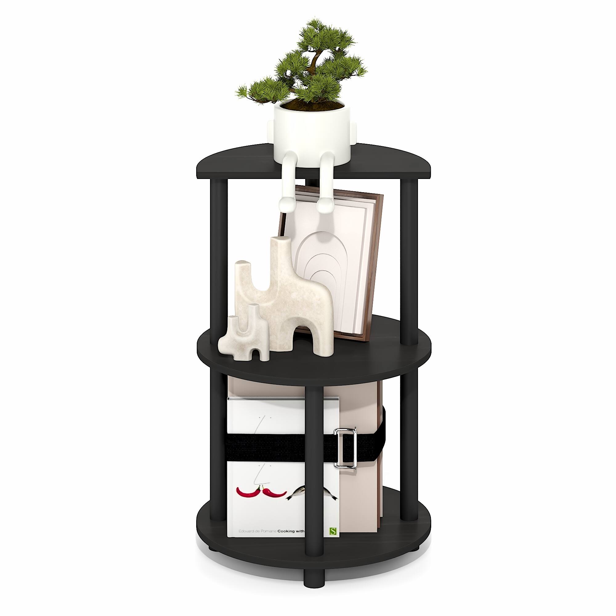 Alt View 4. Furinno - TURN-N-TUBE Side Table, Open Shelf Round End Table, Half Round Table Top Night Stand, Toolless Nightstand, Bedside Table - Espresso/Black.