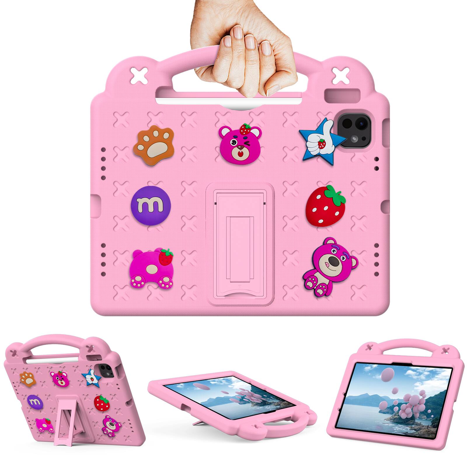 Alt View 5. Dteck - For iPad Air 11'' (M4)2026/(M3)/ (M2)& iPad Pro 11'' (M5)2025/(M4)2024 Cartoon Kid Case Kickstand Handle Grip Shockproof - Pink.