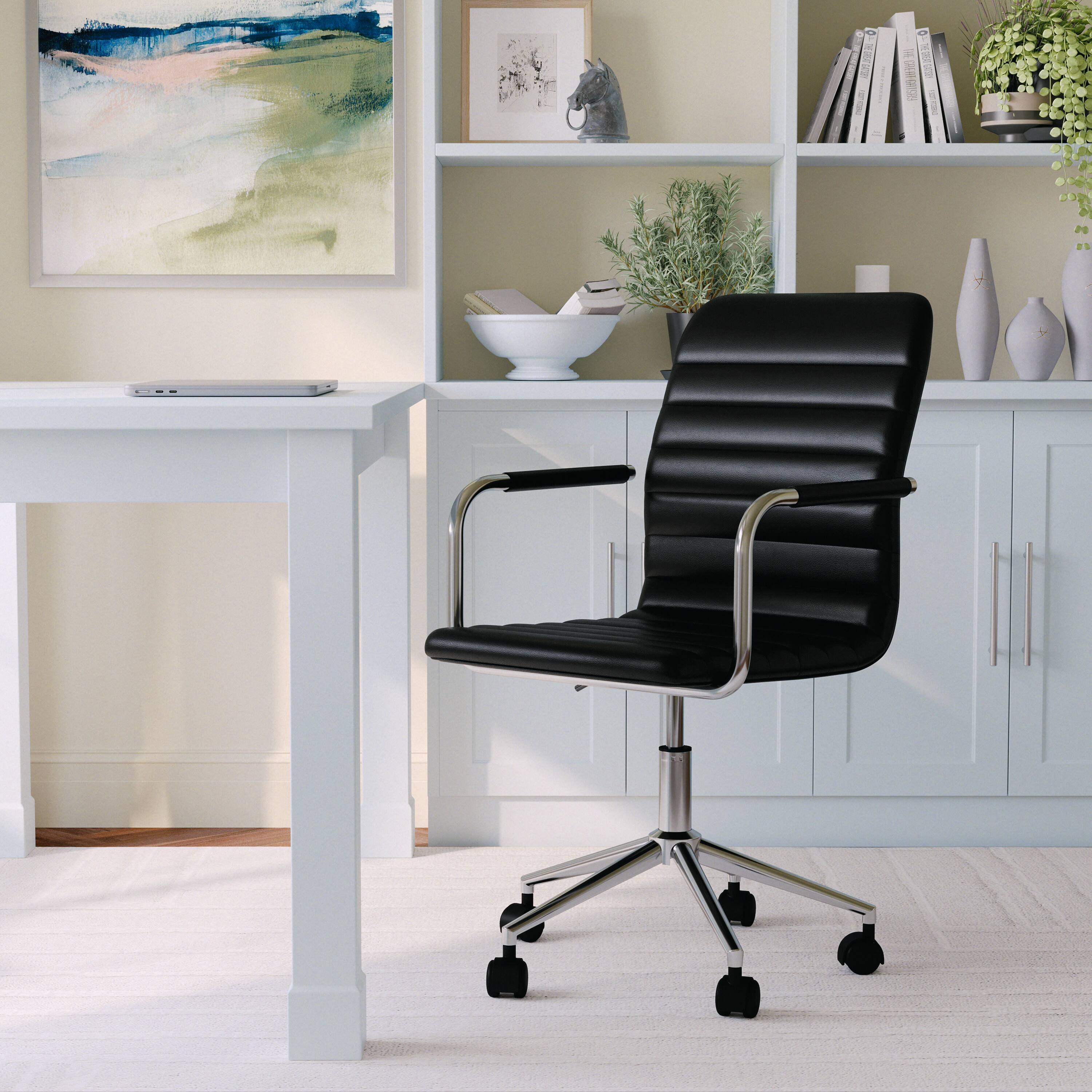 Alt View 11. Martha Stewart - Taytum Faux Leather Office Chair - Black Faux Leather/Polished Nickel.