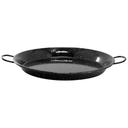 Front. Oster - Oster Castillo 15 Inch Enameled Steel Paella Pan in Speckled Black - Black.
