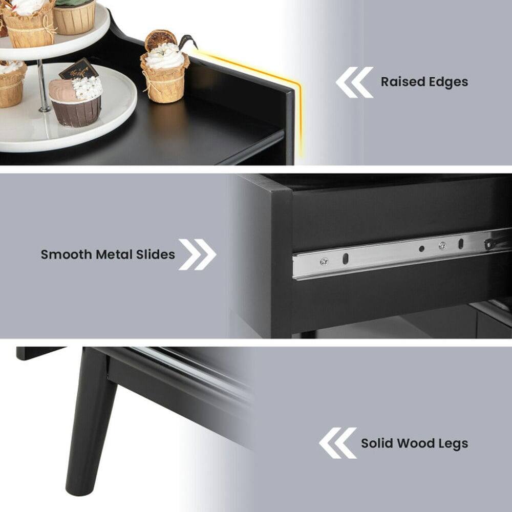 Raised Edges  
Smooth Metal Slides  
Solid Wood Legs