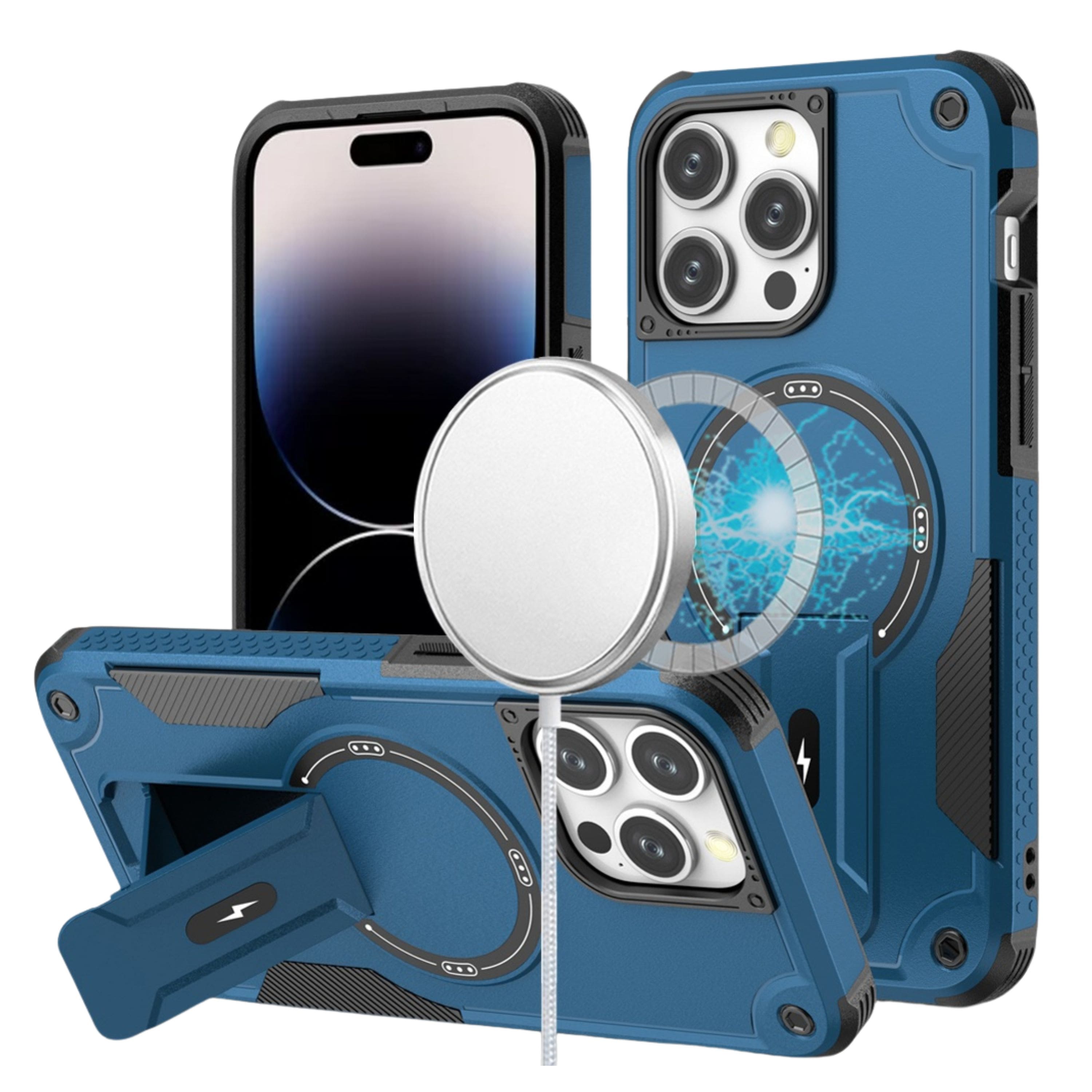 Kitcheniva - Rugged Grip Kickstand Magnetic Circle Phone Case For iPhone 14 Pro Max - Blue