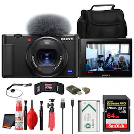 Sony - ZV-1 Digital Camera + 64GB Card + Case + Tripod + Cleaning Kit (International Model) - Black