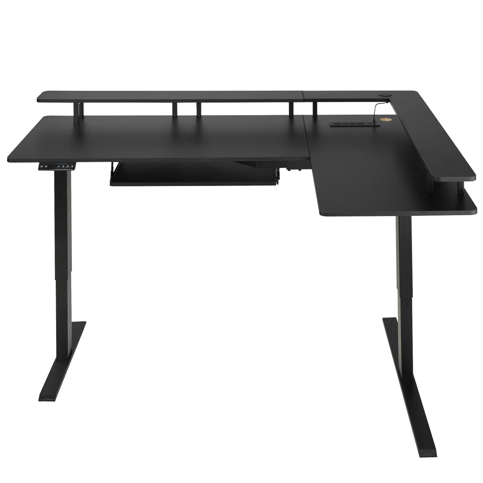 Alt View 5. VEVOR - L Shaped Desk, Electric Adjustable Height Corner Gaming Desk with Keyboard Tray and Dual Hooks - Black.