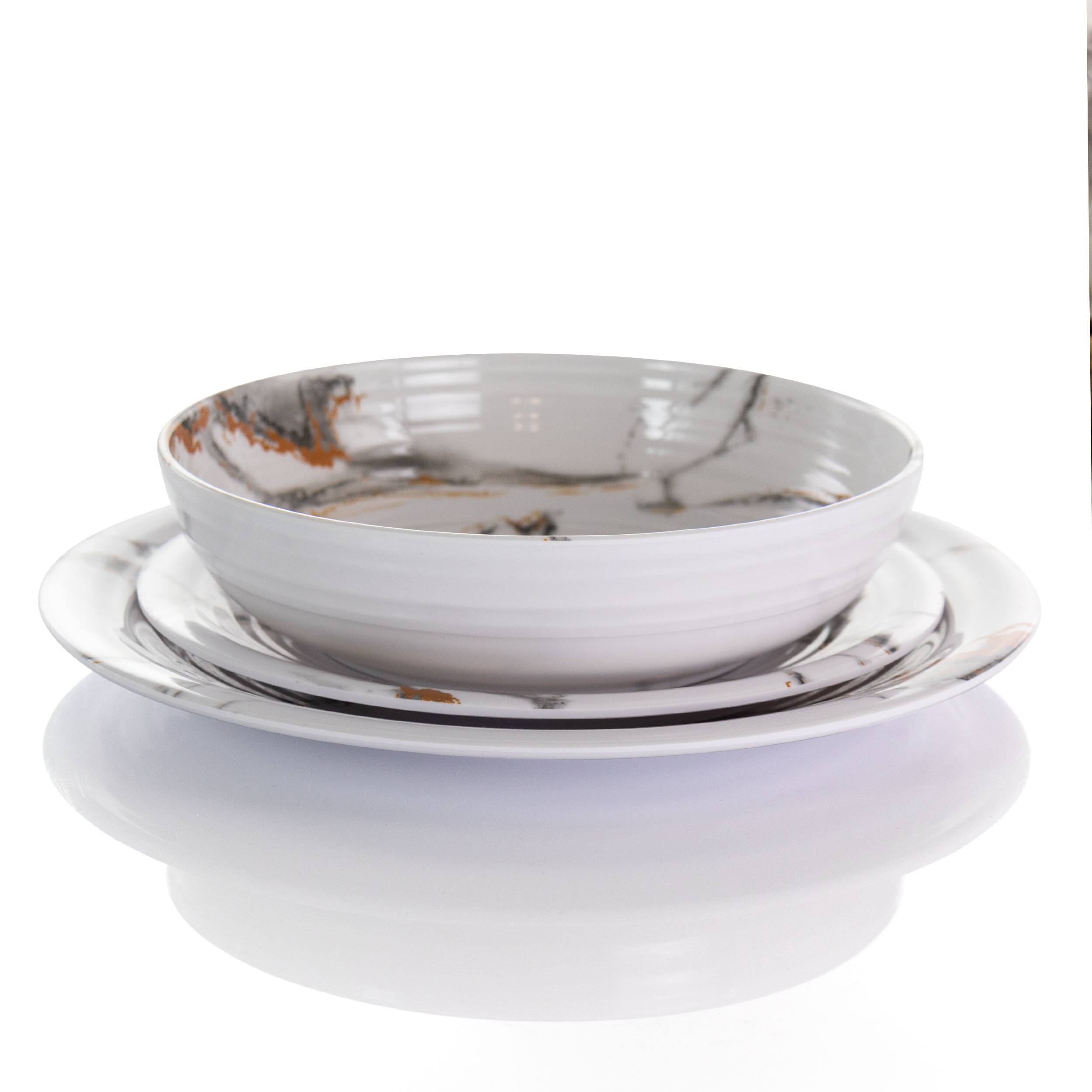 Angle. Elama - Elama Fine Sculpture 12 Piece Lightweight Melamine Dinnerware Set in White - White.