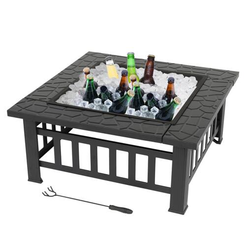 Alt View 5. Winado - 32in Metal Fire Pit Stove, 3-in-1 Square Wood Burning Firepit Table with Cover for Outdoor Camping Garden Party Picnic - Black-Rectangle Pattern.
