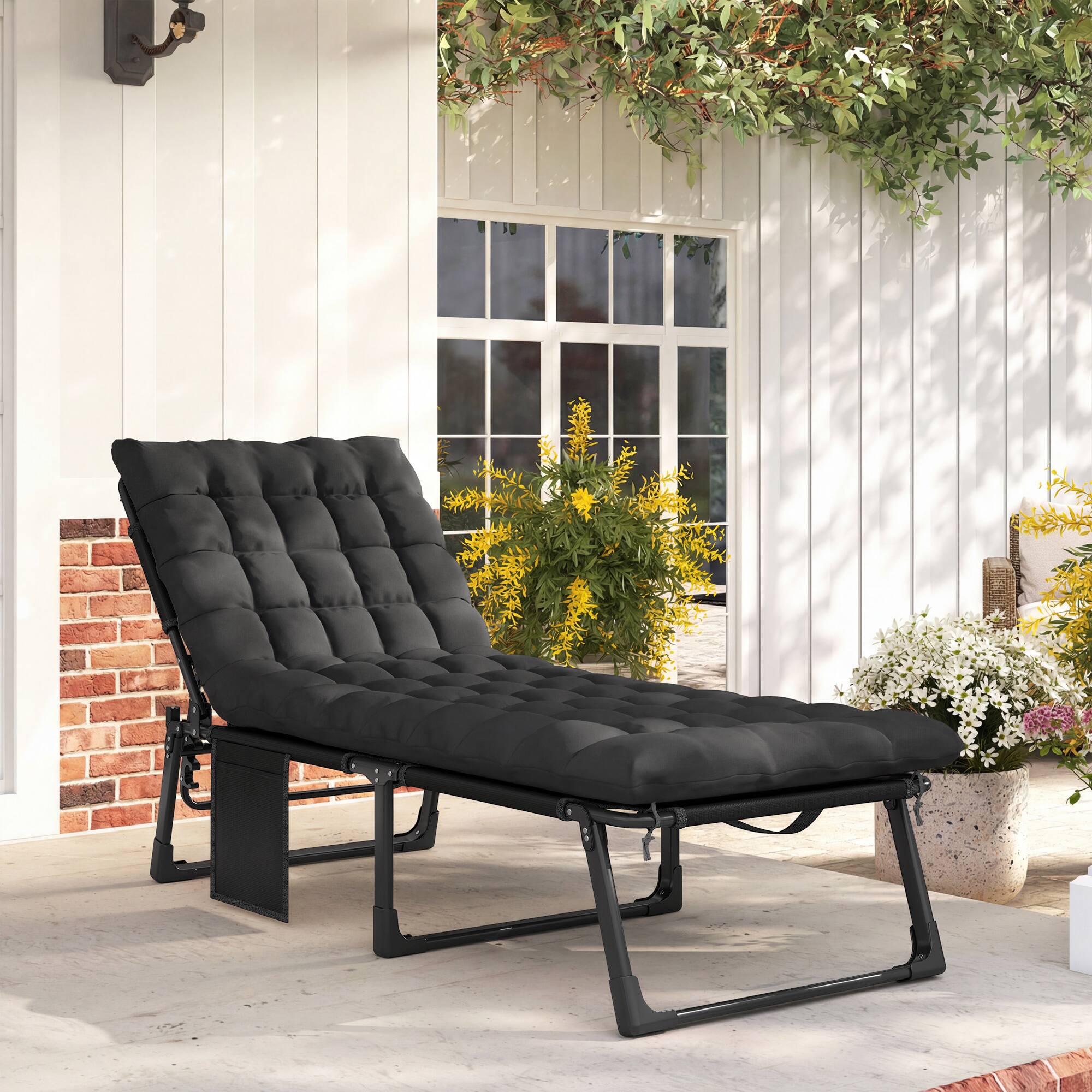 Alt View 1. Outsunny - Chaise Lounge Chair Outdoor Tanning Chair with 5-Position Backrest, Cushion - Black.