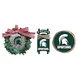 The Memory Company - Michigan State Spartans Three-Pack Wreath, Sled & Circle Ornament Set - Multicolor