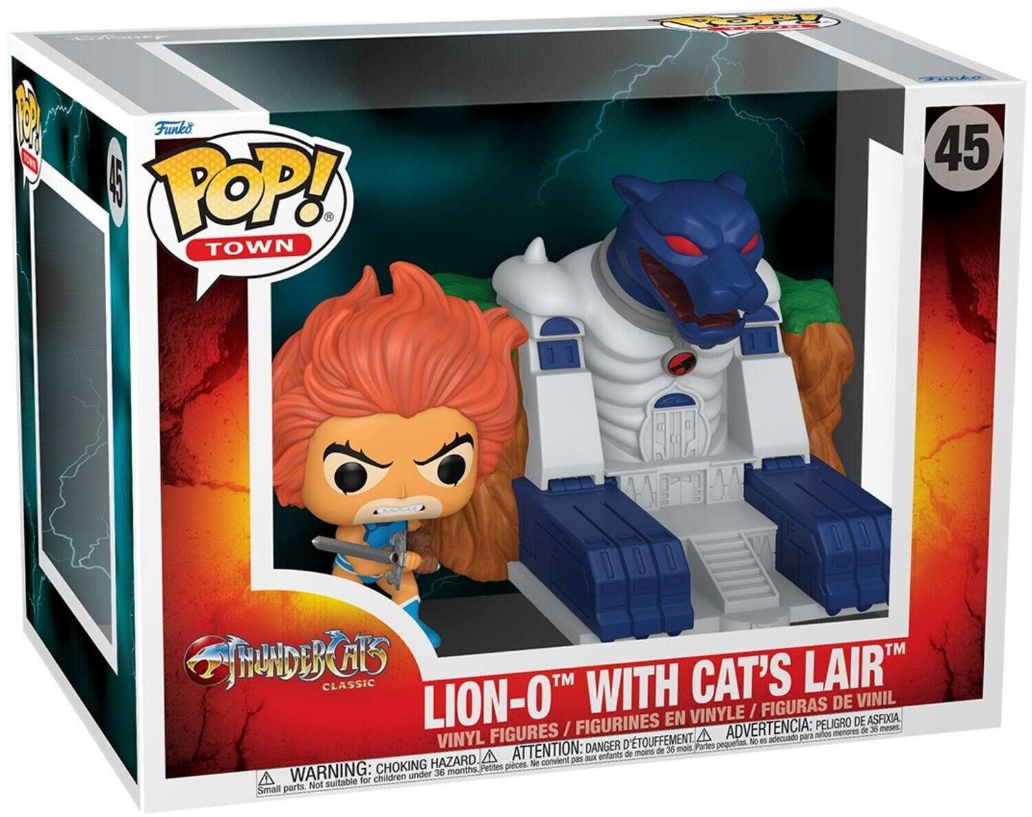 Funko | POP! TOWN | ThunderCats Classic | LION-O™ WITH CAT'S LAIR | VINYL FIGURES / FIGURINES EN VINIL | WARNING: CHOKING HAZARD | ATTENTION: DANGER D'ÉTOUFFEMENT | ADVERTENCIA: PELIGRO DE ASFIXIA | Small parts. Not suitable for children under 36 months. Petites pièces. Ne convient pas aux enfants de moins de 36 mois.
