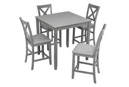 Boyel Living - 5-Piece Counter Height Dining Set, 34.5 in Square Table with 4 Upholstered Chairs - Gray