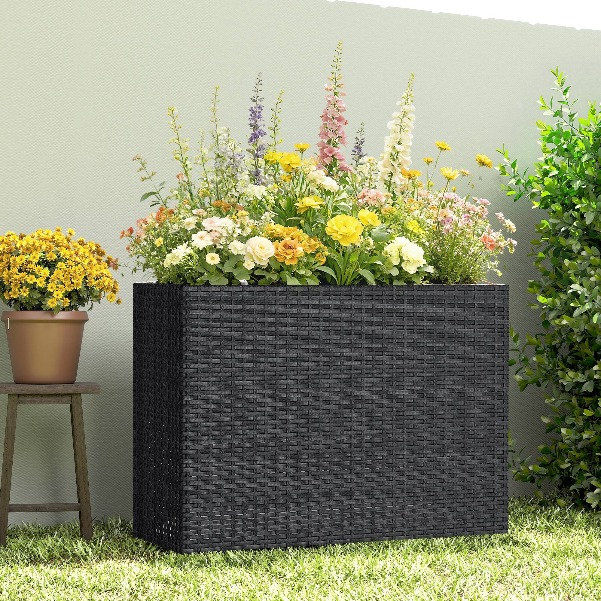 Alt View 7. Outsunny - Rectangular Planter with Removable Liner, Holes - Black.
