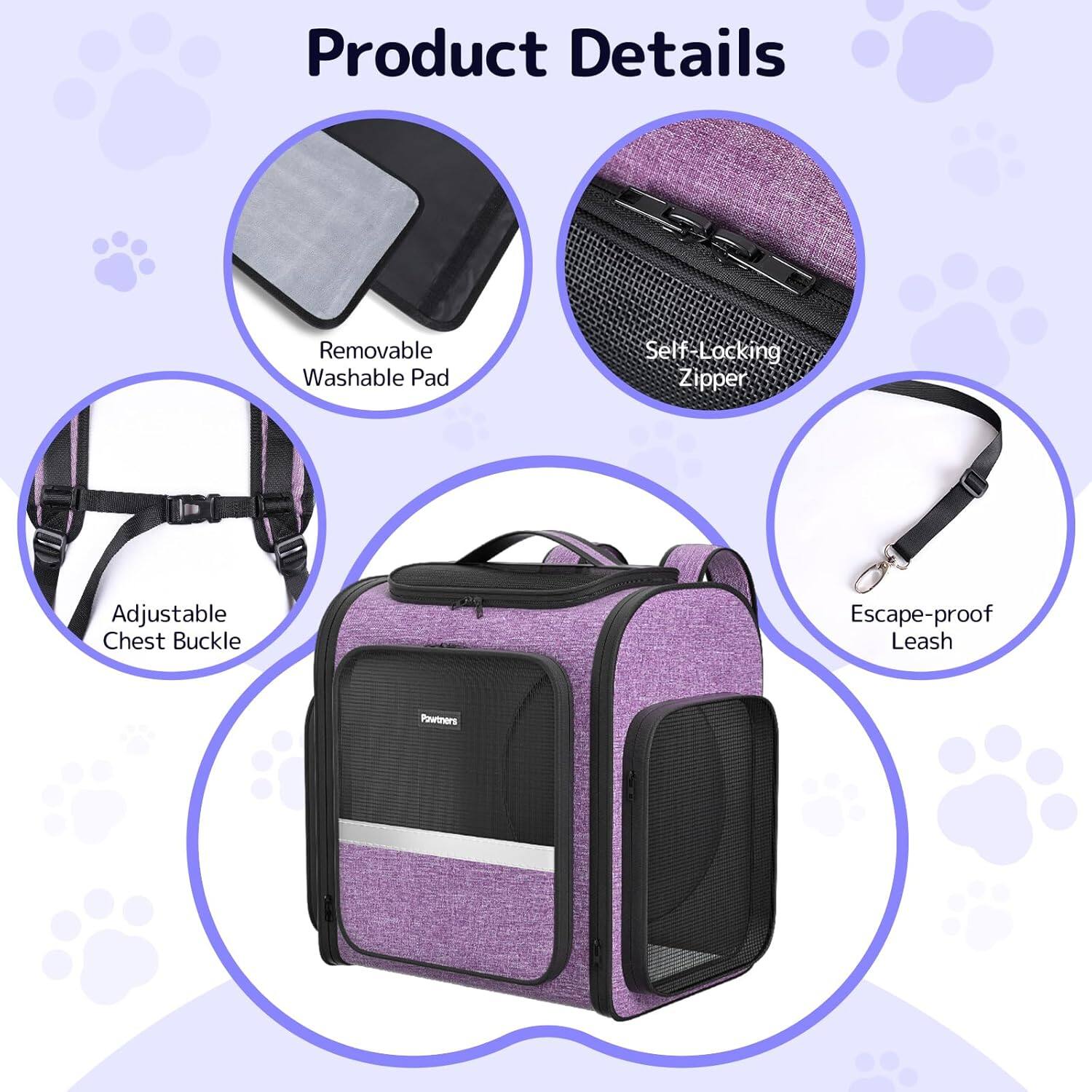 Product Details

- Removable Washable Pad
- Self-Locking Zipper
- Adjustable Chest Buckle
- Escape-proof Leash