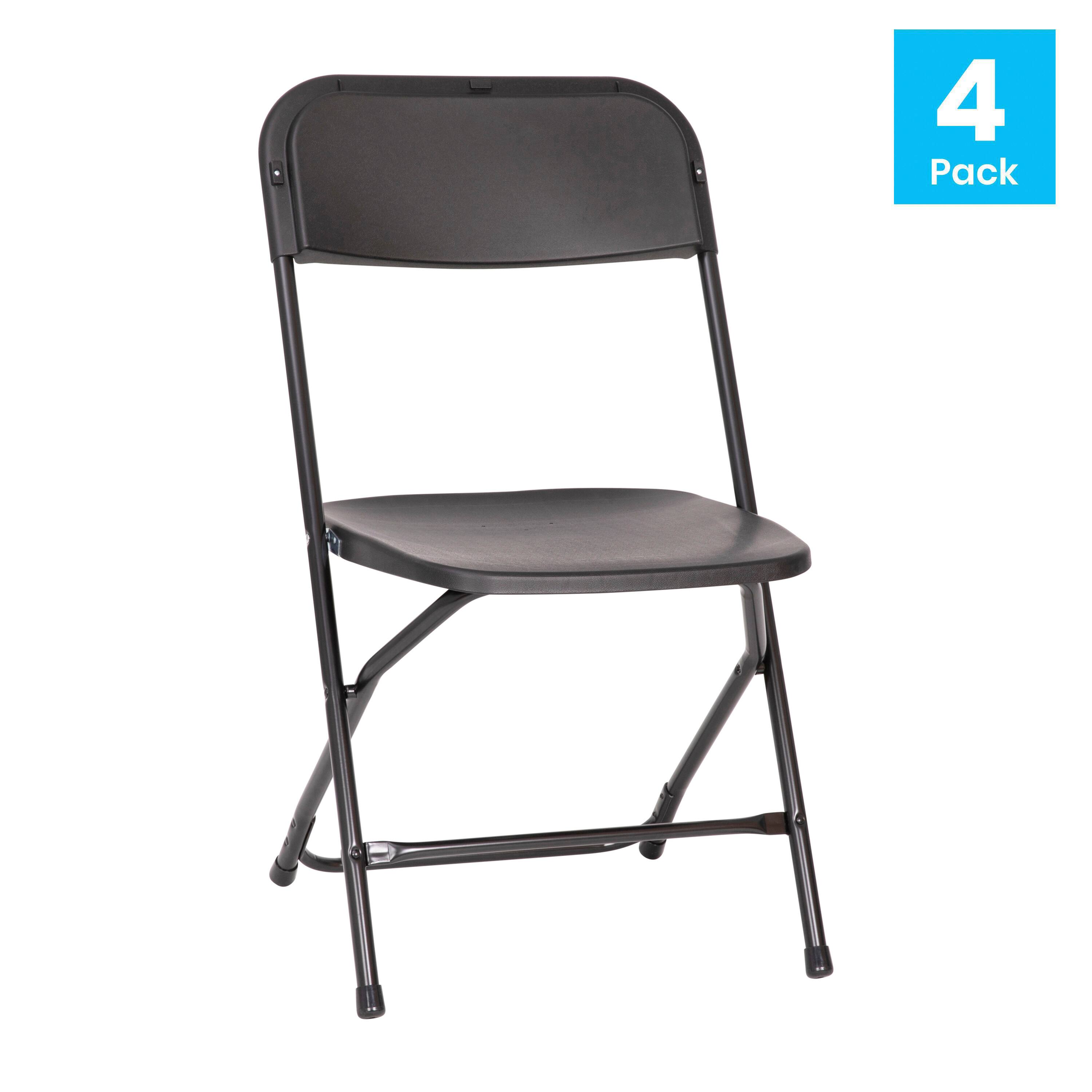 Alt View 1. Emma + Oliver - Set of 4 Extra Wide Plastic Folding Chairs with Sturdy Metal Frames - Black.