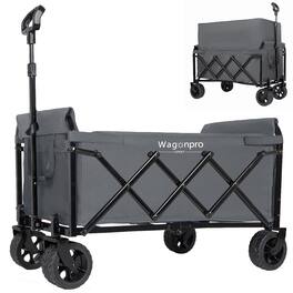 Loheer - Expandable Dual Layer Utility Wagon Gray Foldable Garden Cart with 220 lb Capacity
