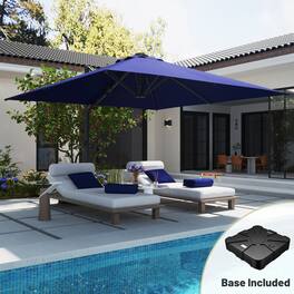 Mondawe - 10*10ft Large Patio Cantilever Umbrella with LED Light Panel and Base - Navy Blue