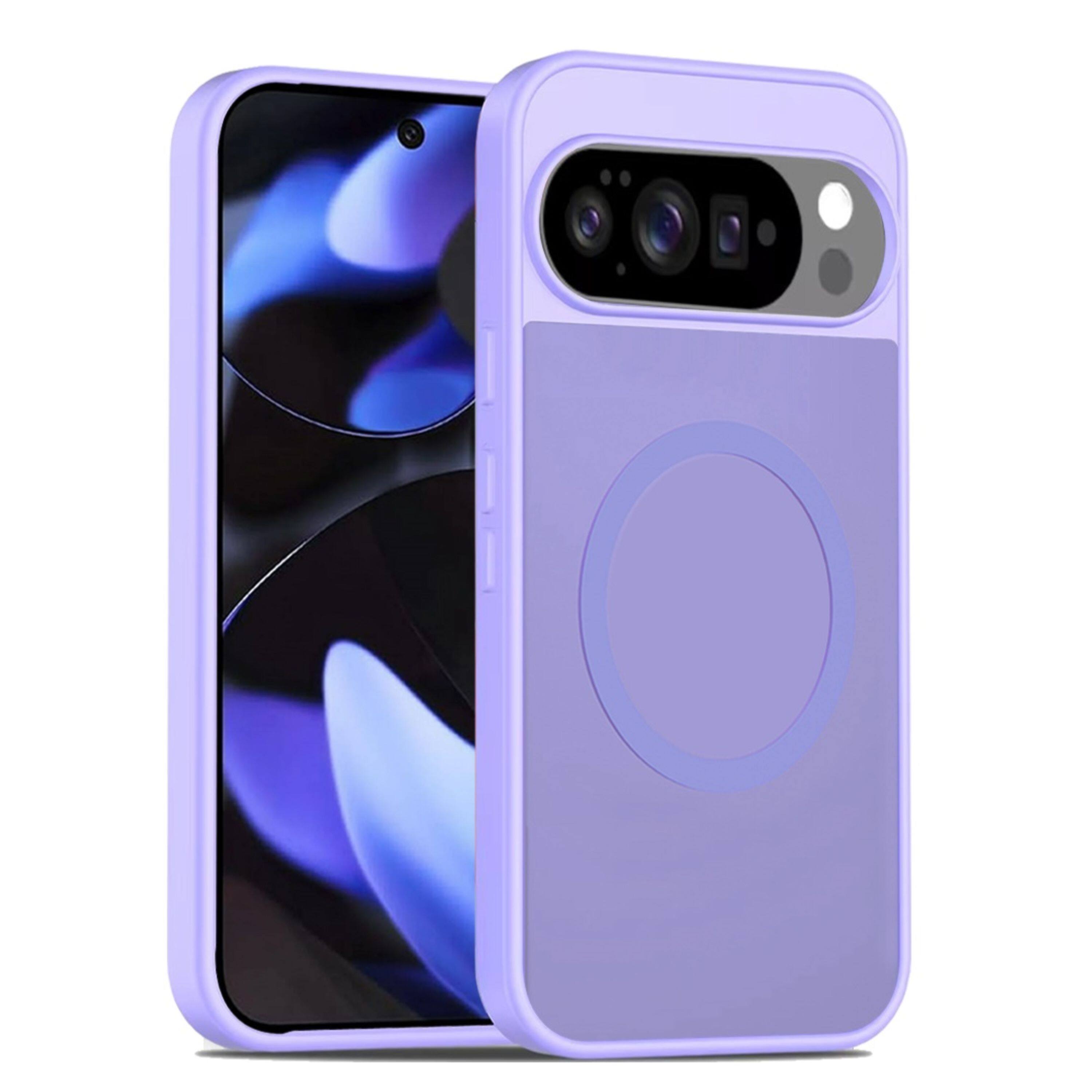 Angle. Kitcheniva - Soft Touch Translucent Magnetic Case With Tempered Glass For Google Pixel 10 / 10 Pro Light Purple - Light Purple.