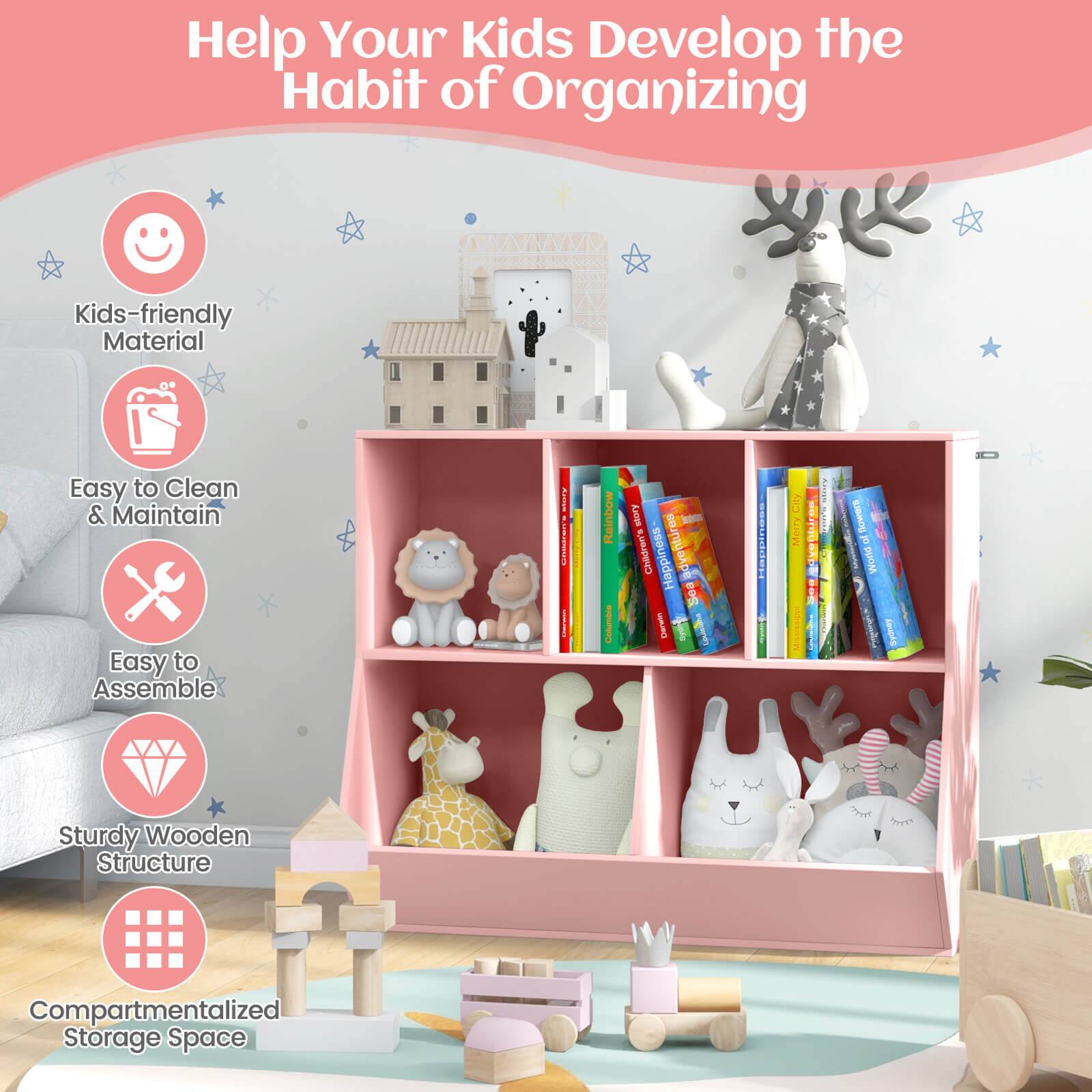 Help Your Kids Develop the Habit of Organizing

- Kids-friendly Material
- Easy to Clean & Maintain
- Easy to Assemble
- Sturdy Wooden Structure
- Compartmentalized Storage Space
