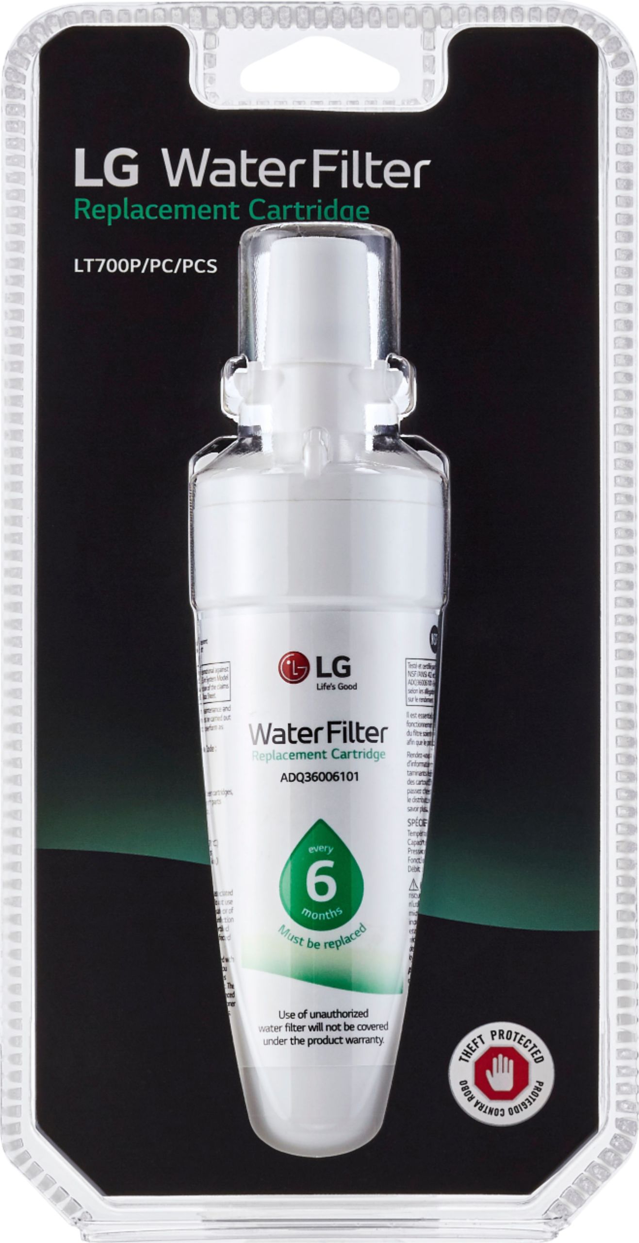 Customer Reviews: Water Filter for Select LG Refrigerators White LT700P ...