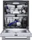 Thermador is a home appliance brand that offers a variety of products, including ovens and dishwashers. The image features a Thermador dishwasher with a silver and black color scheme. The dishwasher is open, revealing a rack full of dishes, including cups, bowls, and knives. The dishwasher is equipped with a Home Connect system, which allows users to control and monitor the appliance remotely. This modern and efficient appliance is designed to make cleaning up after meals more convenient and environmentally friendly.